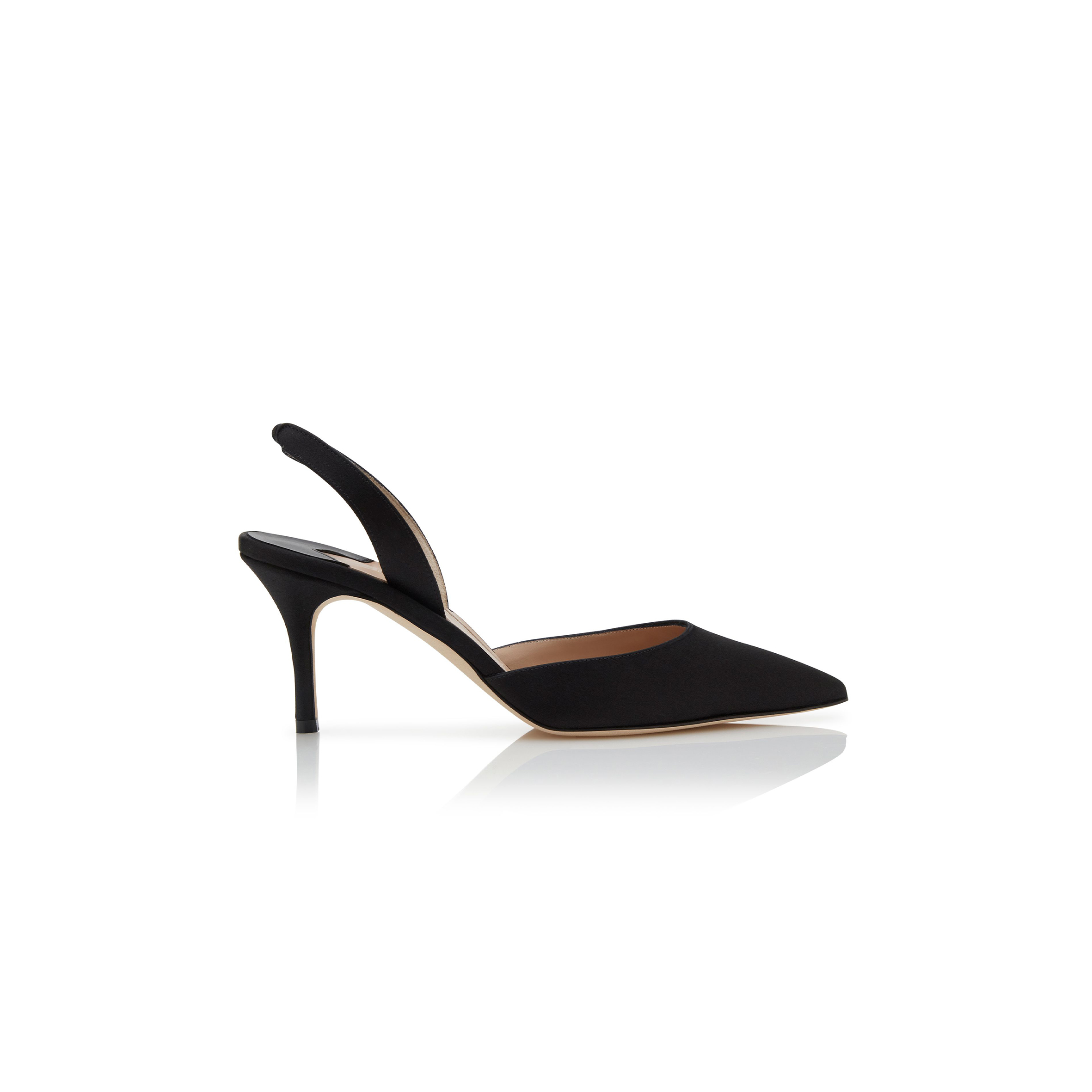 MANOLO BLAHNIK CAROLYNE 70 BLACK SATIN SLINGBACK PUMPS 423-1805-0001